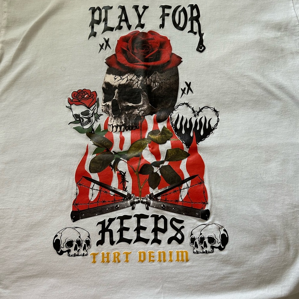 White Skull and Rose Graphic Tee